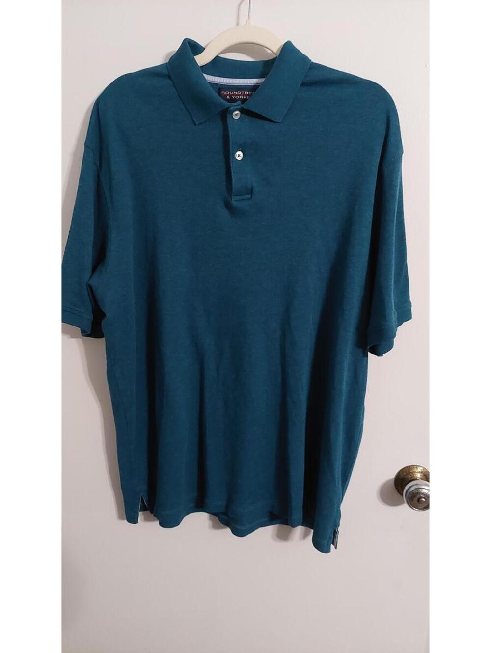 Roundtree & Yorke Supima Cotton Teal Short Sleeve Polo Shirt Size L